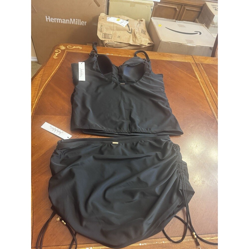 Nicole Miller Tankini with ruched swim skirt black size 3X~NWT - Picture 8 of 11